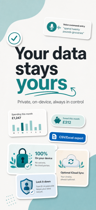 SpendM8 keeps data private and on-device with optional iCloud sync